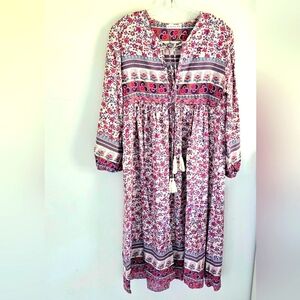 R  Vioimos pink floral midi dress boho